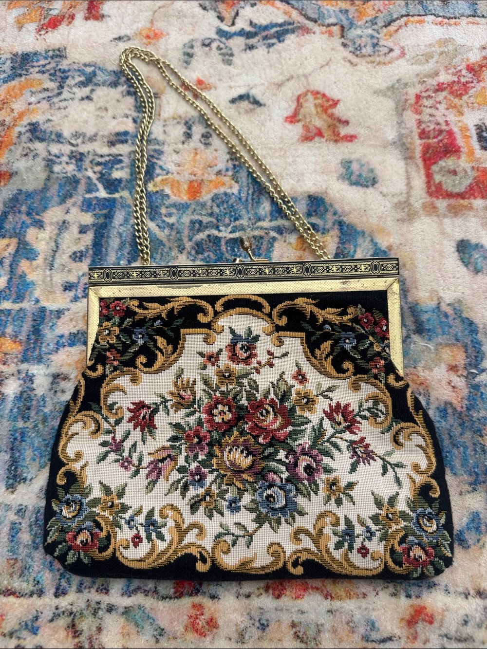vintage floral tapestry/needlepoint evening purse
